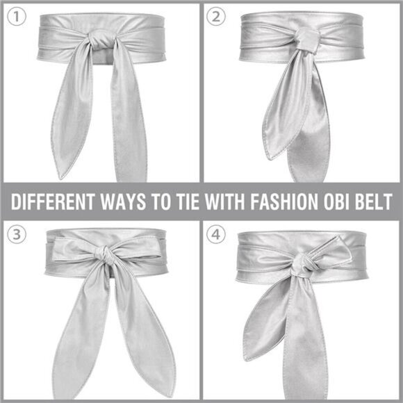 Women Silver Obi Belt Fashion Wrap Around Wide Waistband Knotted Belt for Dress main image 4